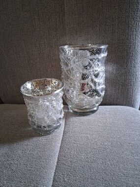 Rare Vtg Speckled Mercury Glass Set Of Two Candle Holders